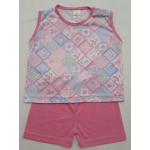 Pijama Regata Rosa com Patchwork P,M,G